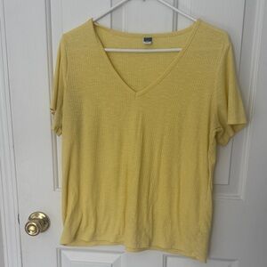 Old Navy Sunny Yellow Ribbed V-Neck Luxe Tee